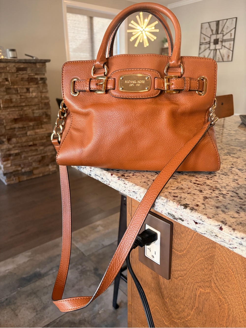 Michael Kors Cognac Leather Satchel with Gold Hardware